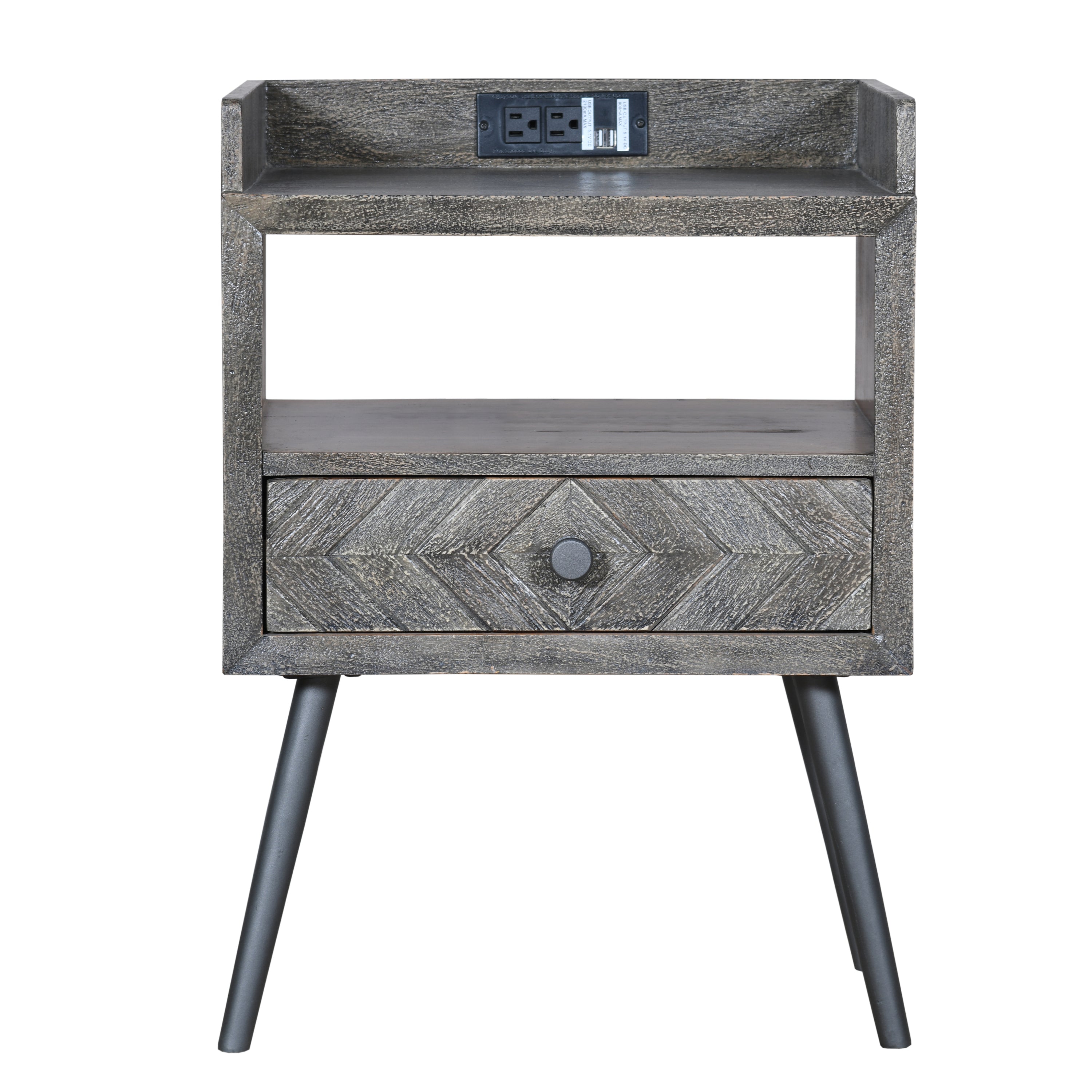 MAICOSY 25" Table Nightstand with USB, Power Outlet, Distressed Gray End Table