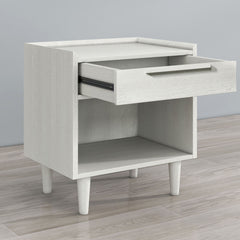 Modern Style Wood Grain One-Drawer Nightstand Side Table with Solid Wood Legs - White