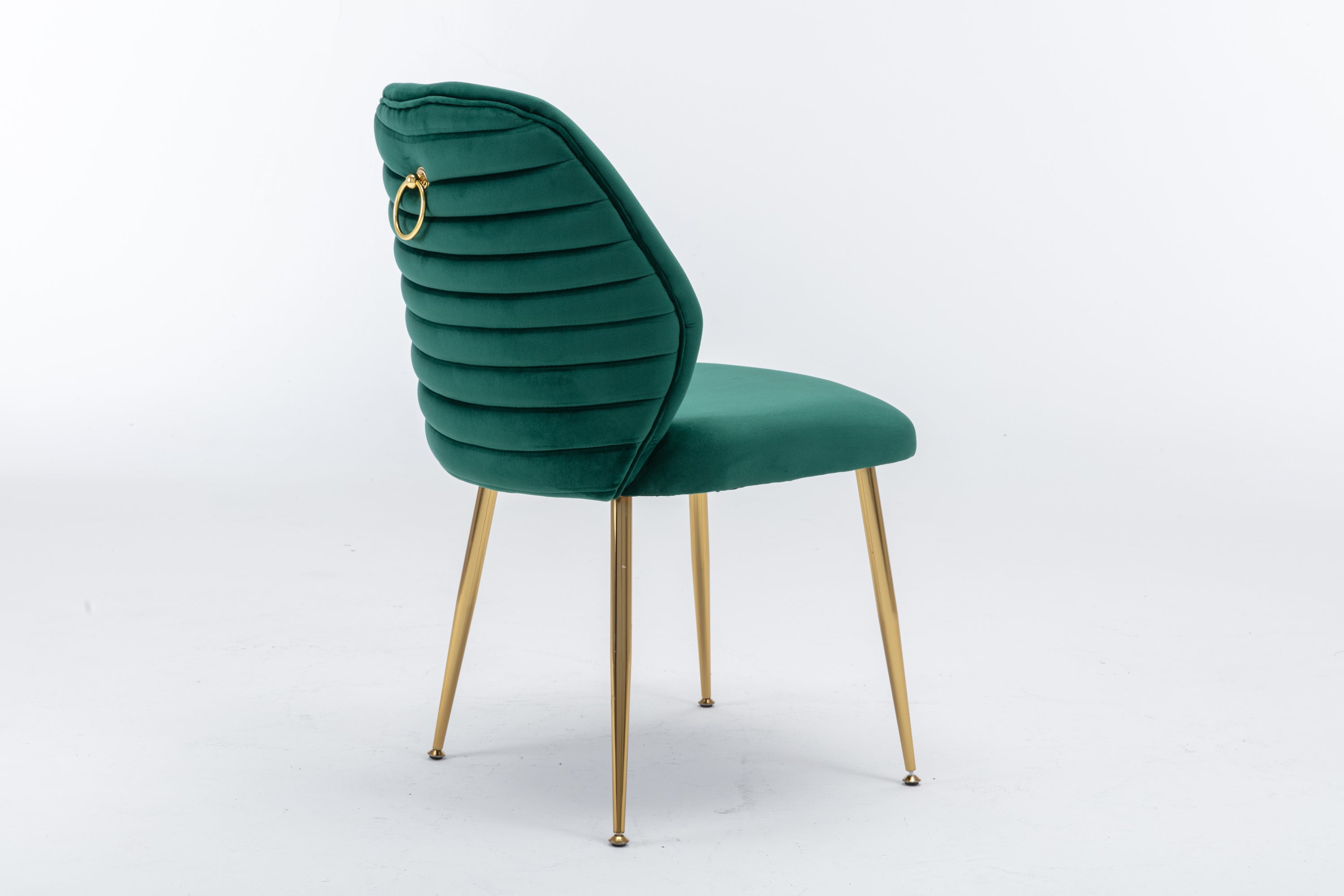 Modern Woven Velvet Upholstered Dining Chairs with Barrel Backrest and Gold Metal Legs (Set of 2) - Green