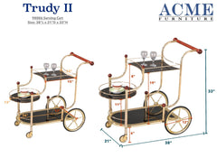 Lacy Serving Cart, Gold Plated, Cherry Wood & Black Glass