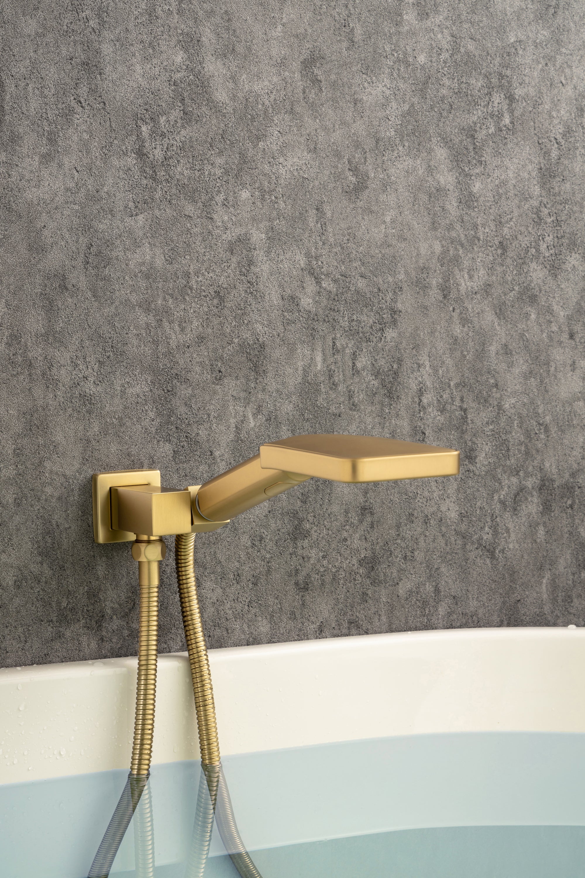 Waterfall Tub Faucet Wall Mount Roman Tub Filler Chrome Single Handle Brass Bathroom Bathtub Faucet with Hand Shower - Gold