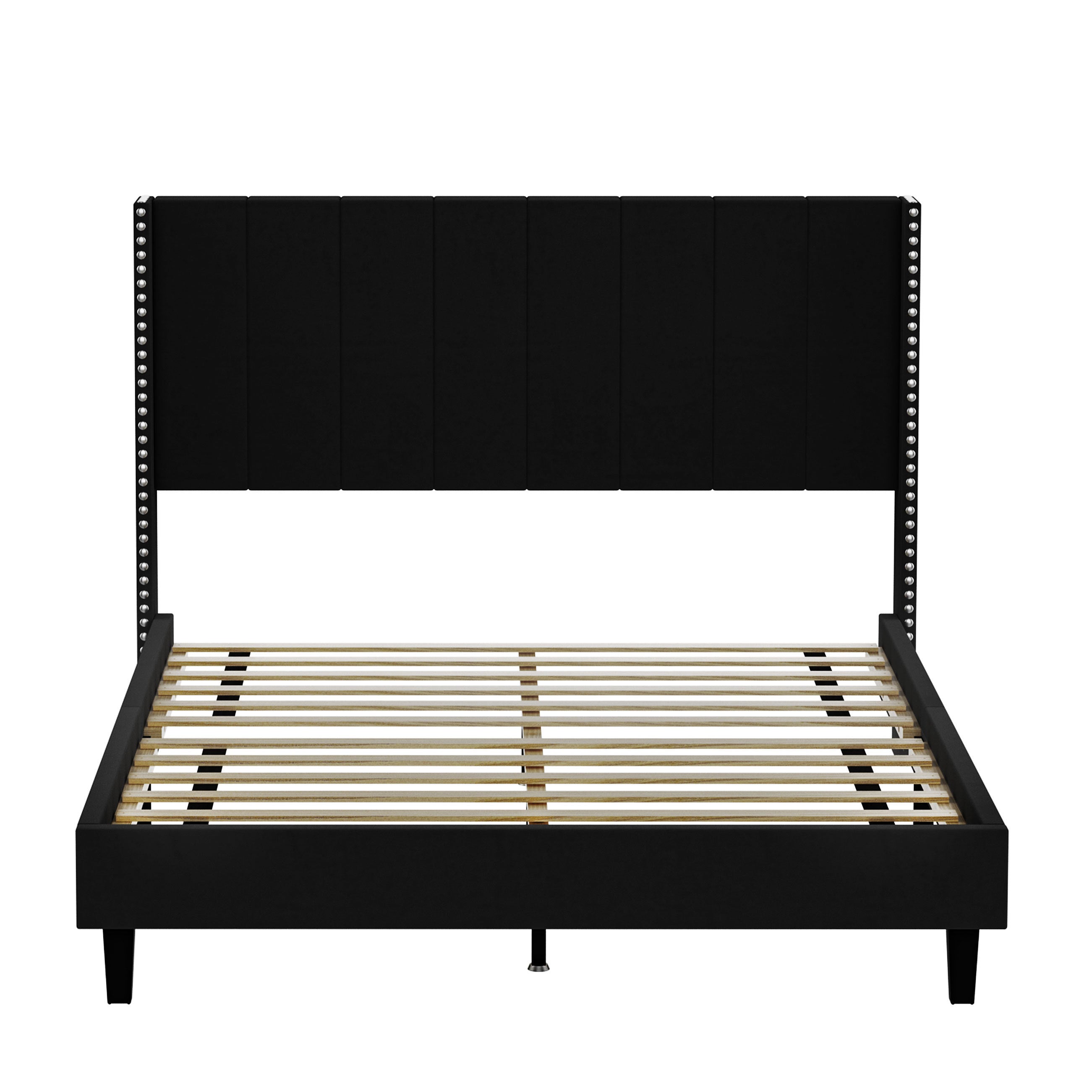 Elegant Queen Size Velvet Bed Frame - Black
