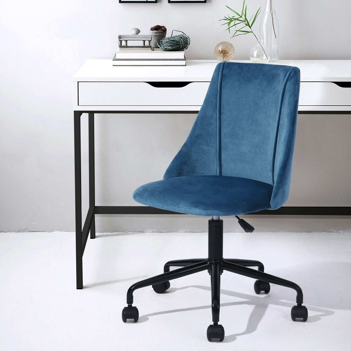 Modern Swivel Office Chair - Blue Velvet