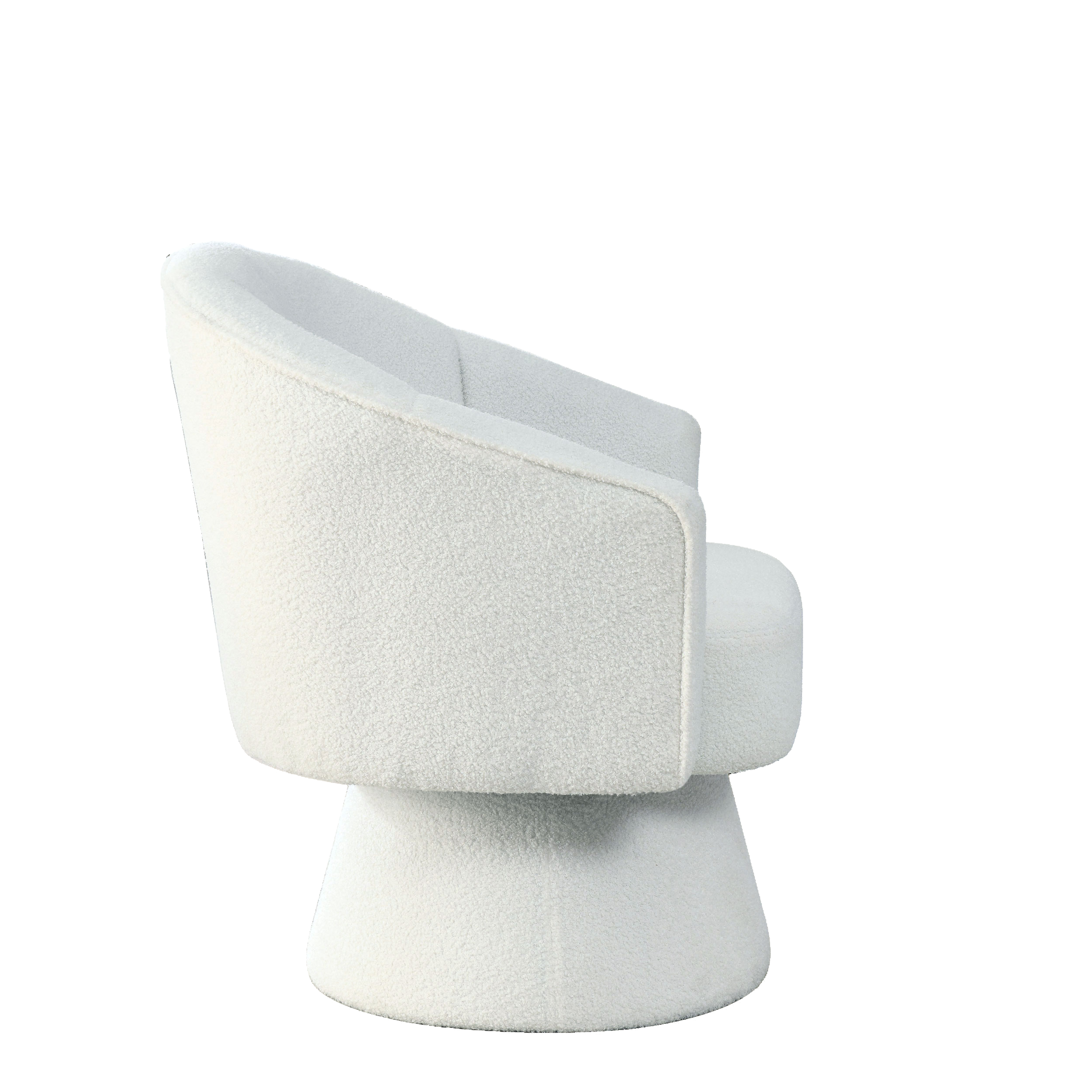 29 "W Petal Modern Contemporary Accent Lounge Swivel Chair with Deep Channel Tufting and Base - White Teddy