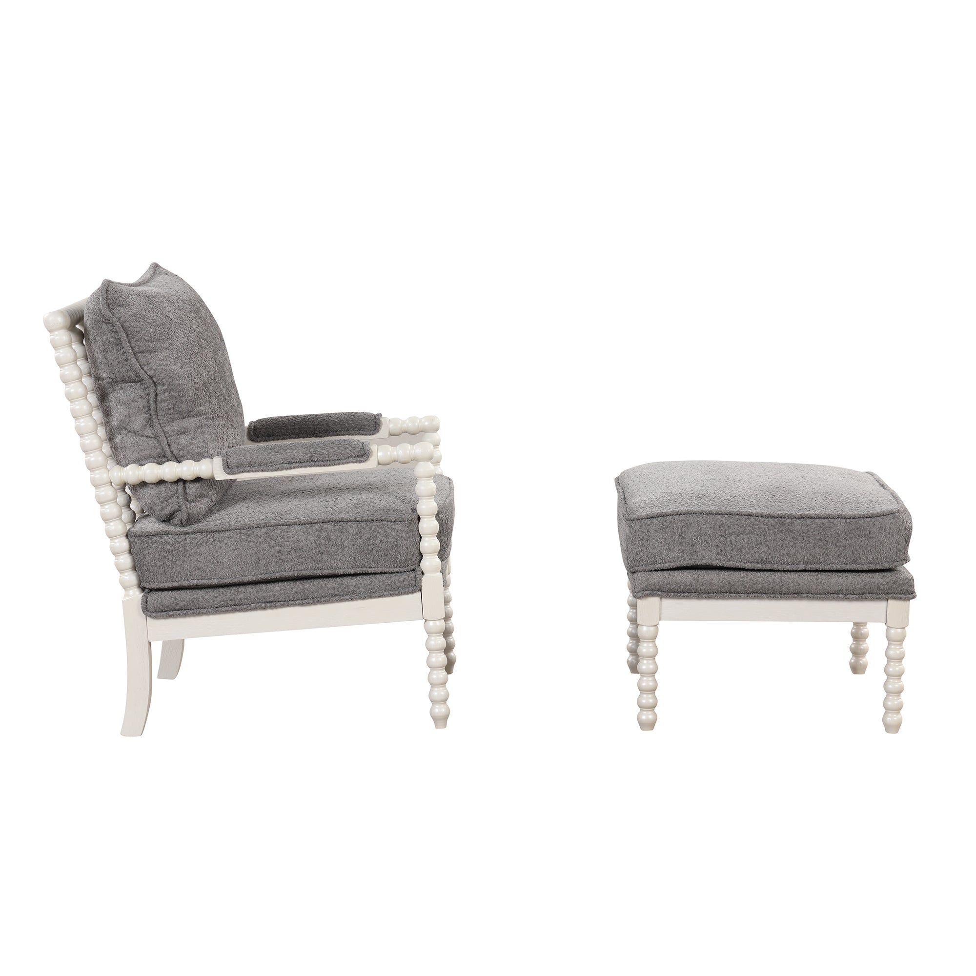 Modern Tufted Velvet Accent Chair with Ottoman - White+Gray