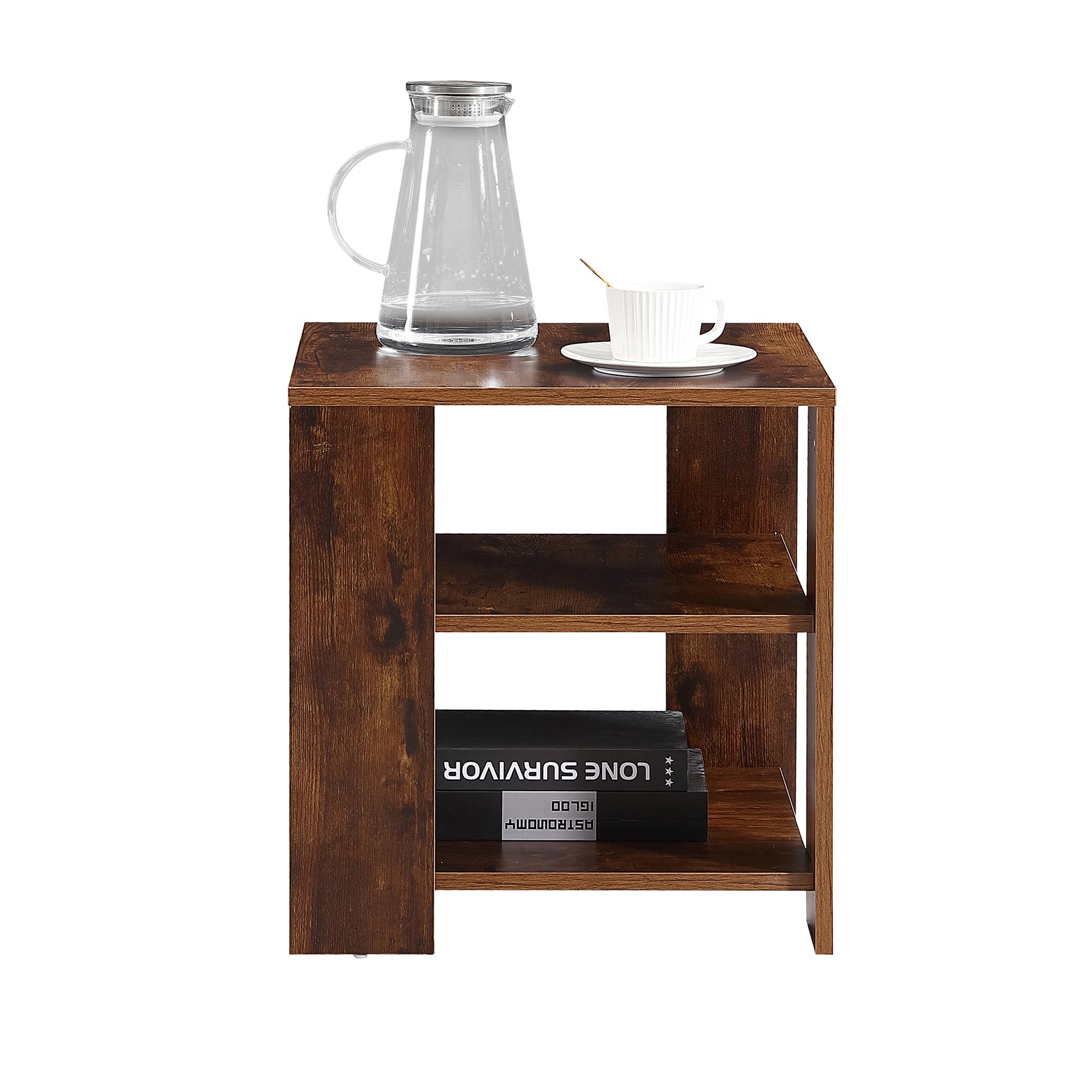 Square 3-tier end Accent Table Rustic Brown