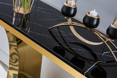 Modern Marble Console Table, 0.71" Thick Marble Top, U Shape Stainless Steel Base with Gold Finish