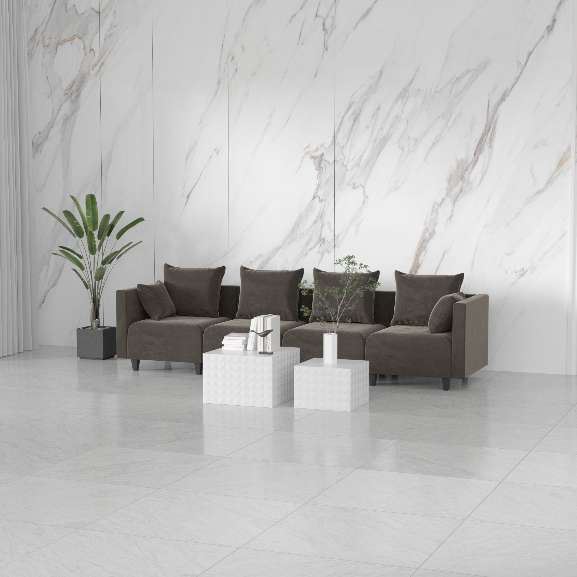 Sectional Sofa modular Couch L Shape with  Pillows - Camel