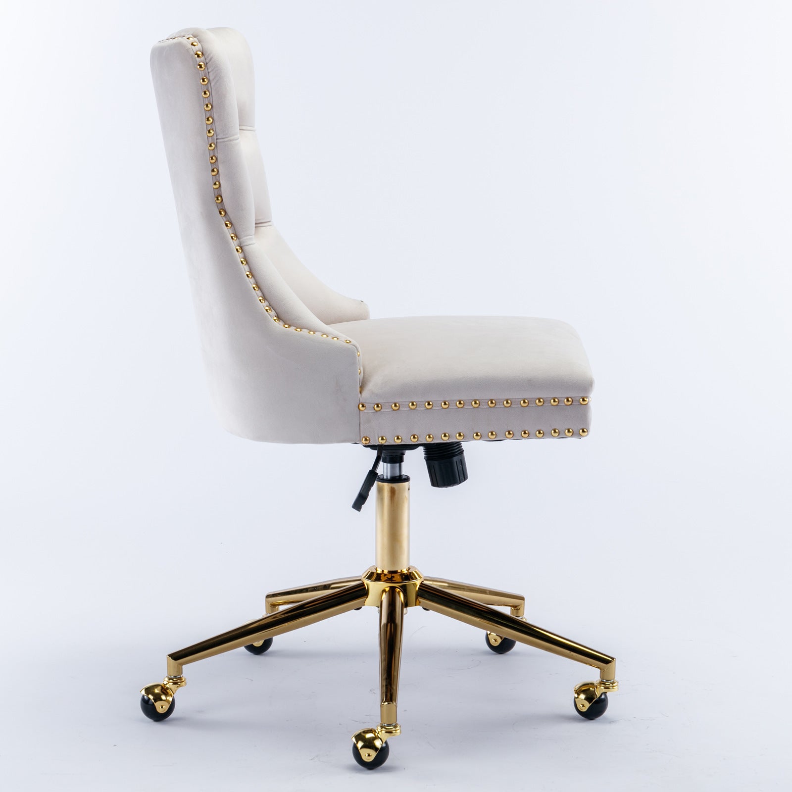 Velvet Upholstered Tufted Button Home Office Chair with Golden Metal Base - Beige