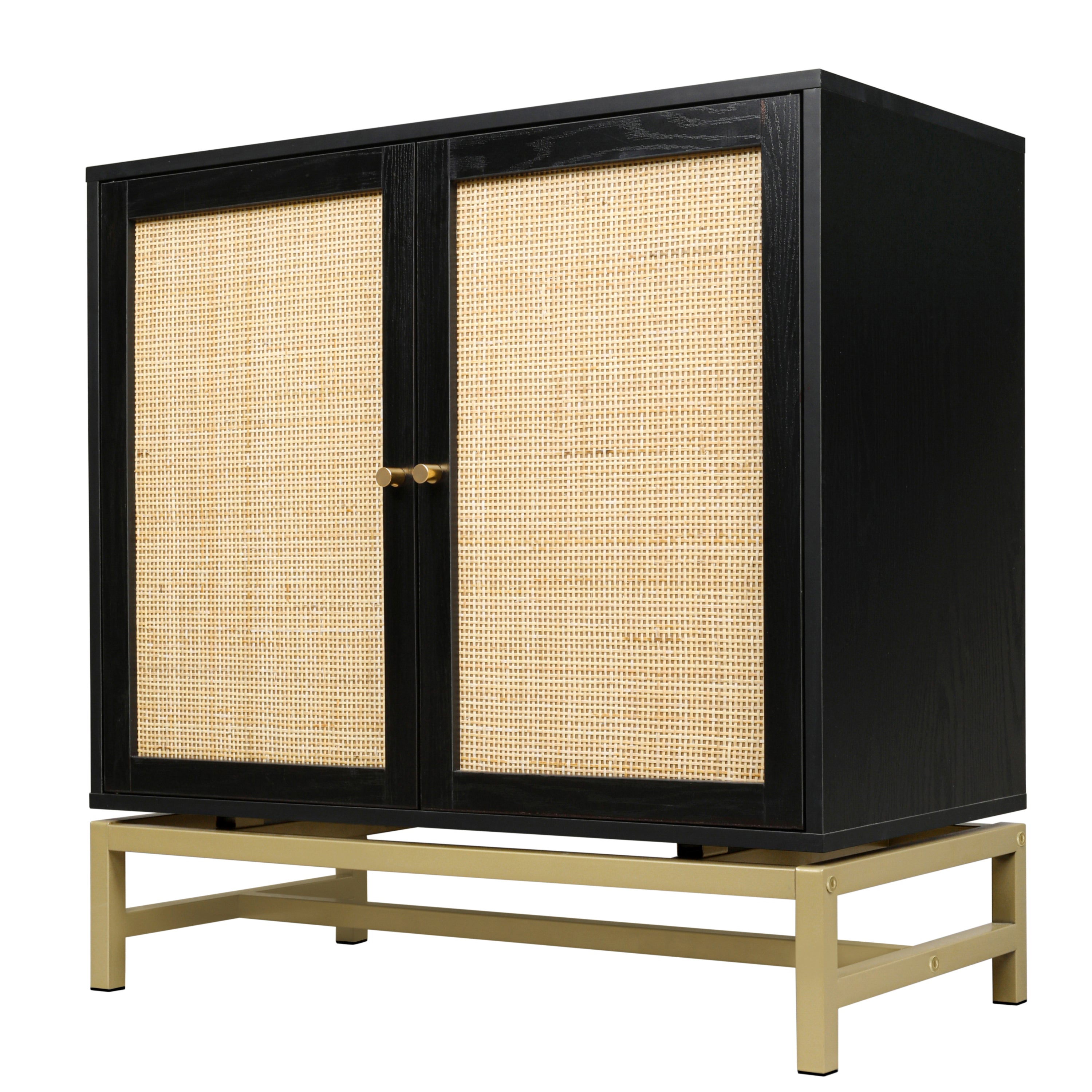 Natural Rattan 2 Door Cabinet - Black