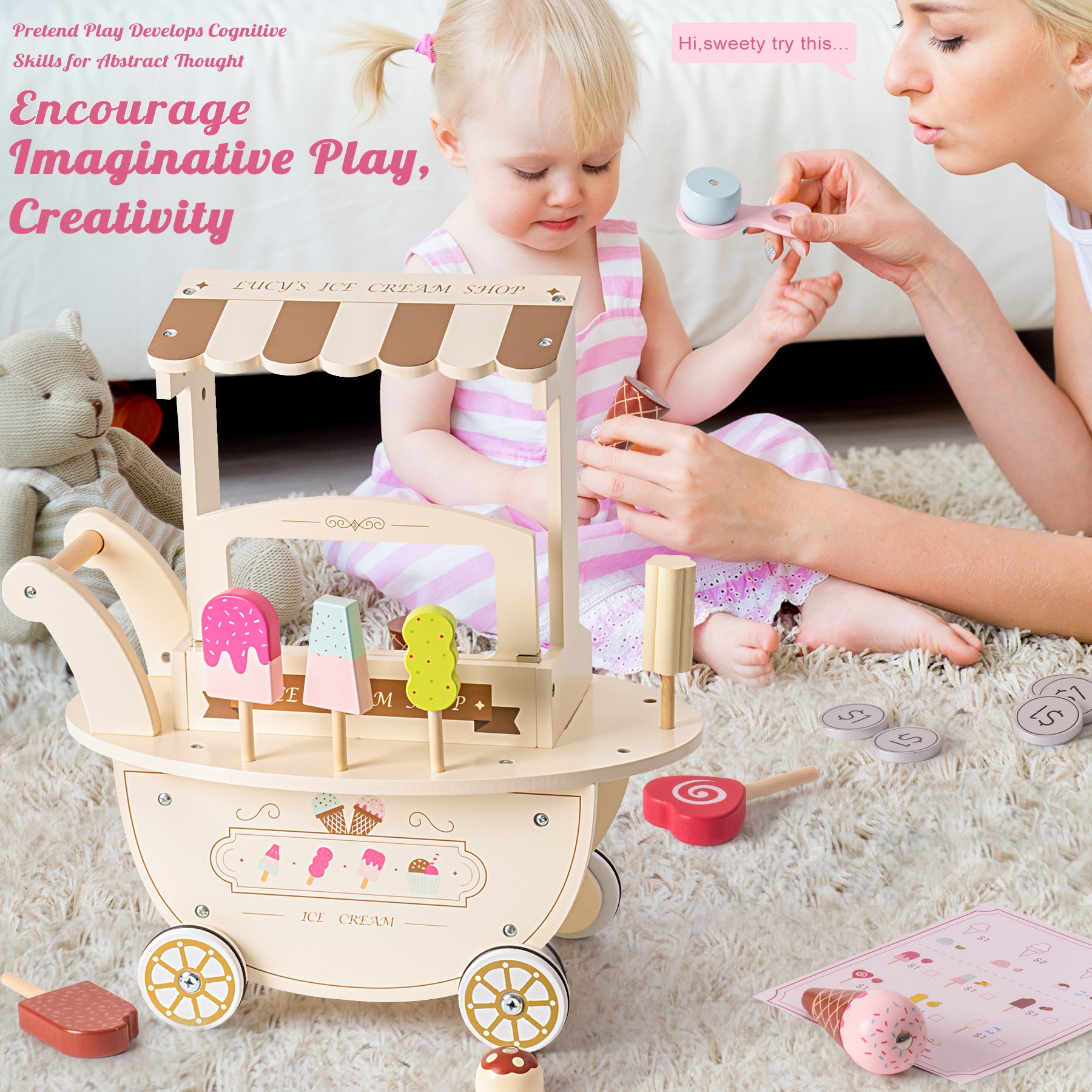 Ice Cream Cart for Kids Toddlers,  Food Toys Gift for Boys and Girls