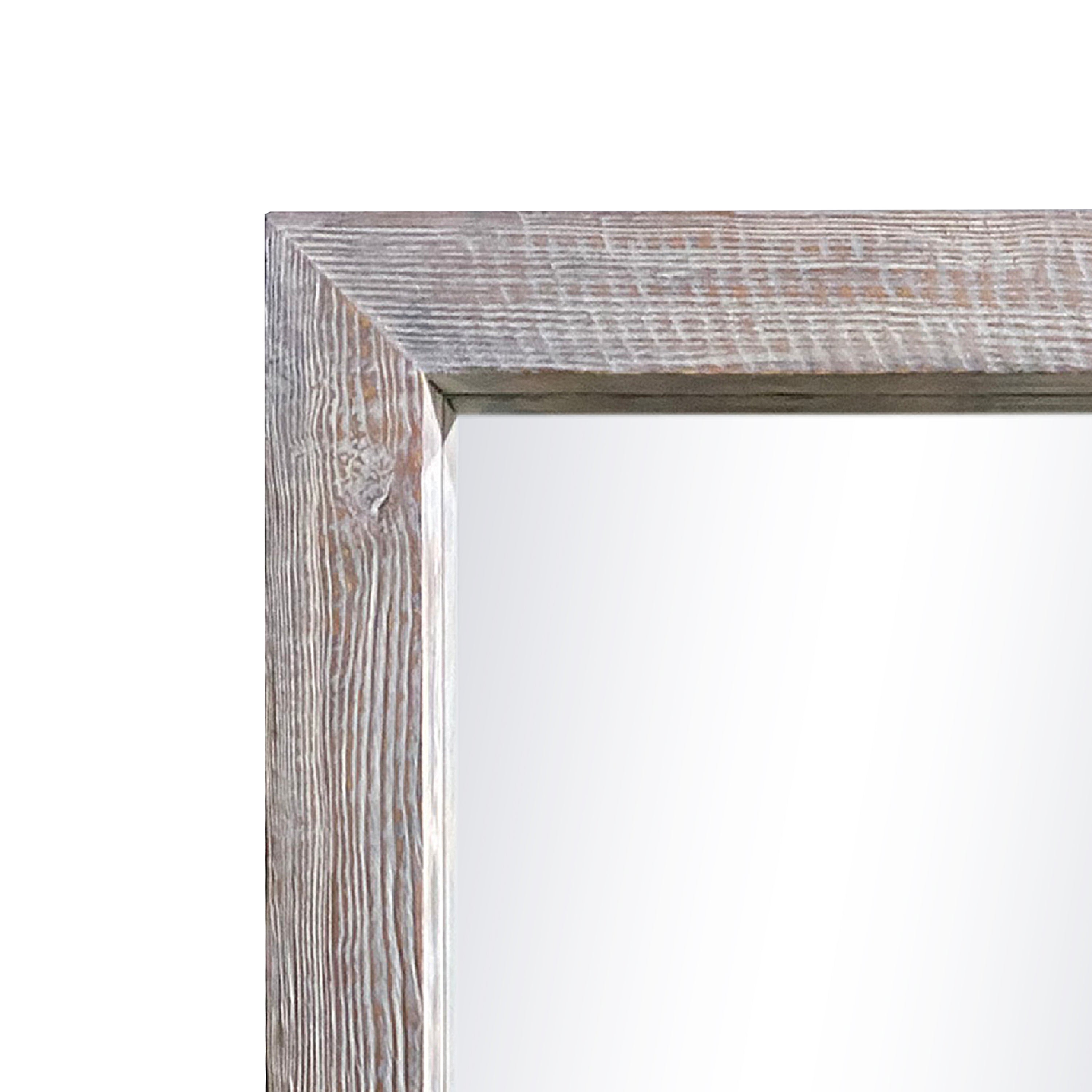 Rectangular Wooden Frame Wall Mirror, Grain Details - Antique White