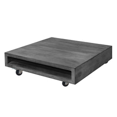 Square Mango Wood Coffee Table with Casters and Open Storage - Grey