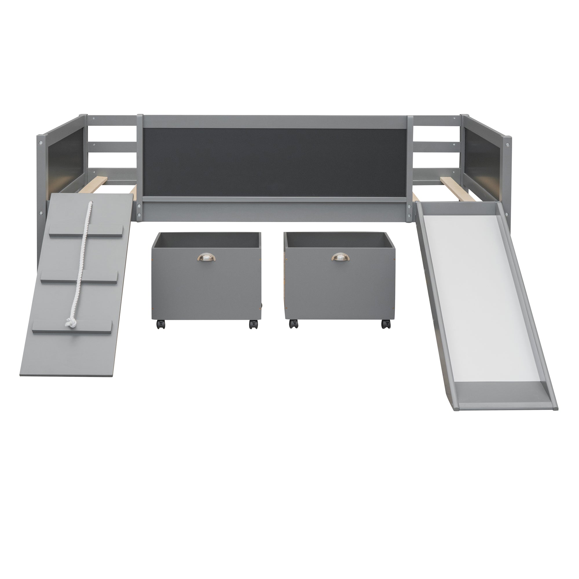 Twin size Loft Wood Bed with Two Storage Boxes - Gray