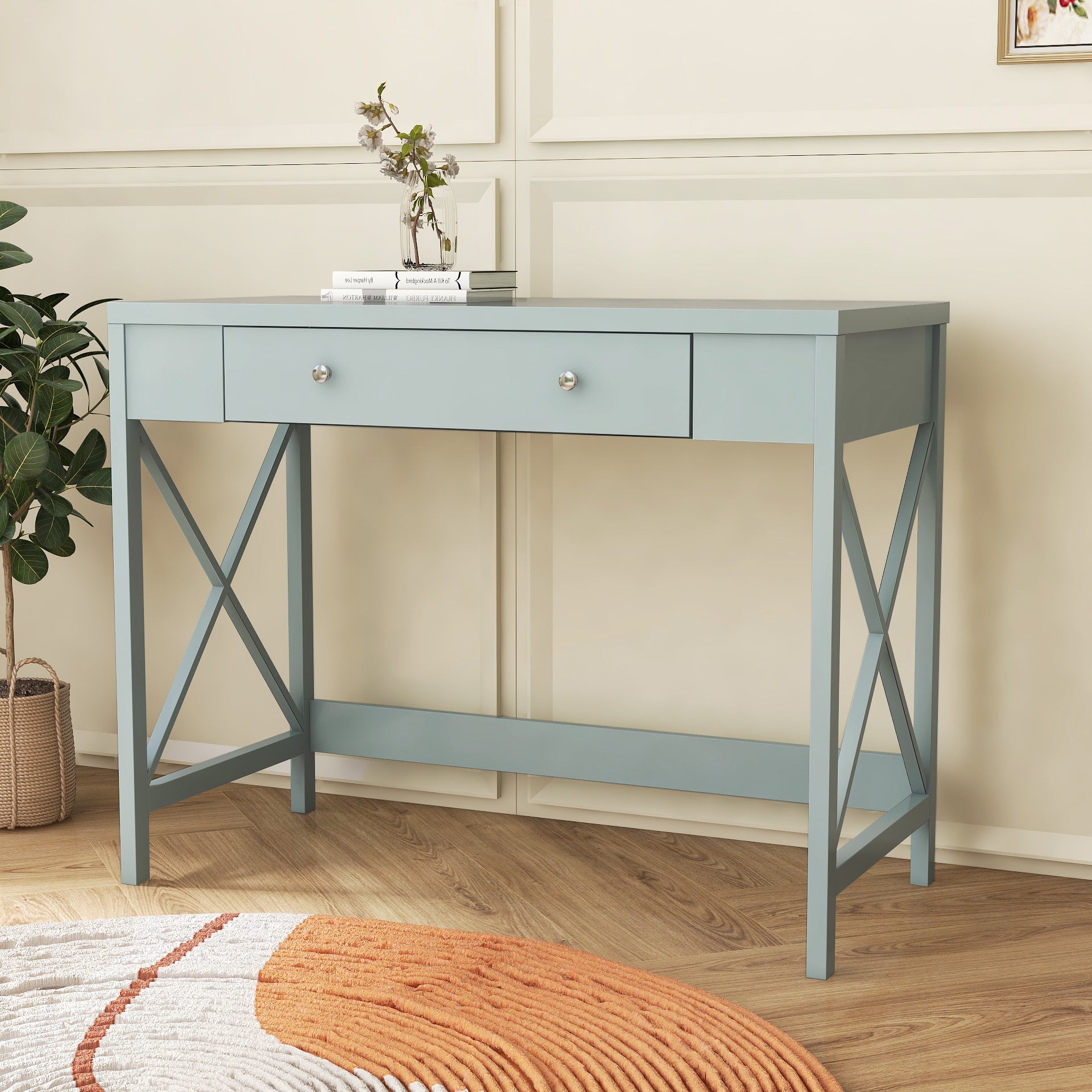 Modern Home Office Writing Desk with 1 Storage Drawer - Grey