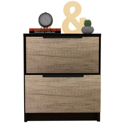 Kaia Nightstand, Two Drawers, Metal Handle - Black / Pine