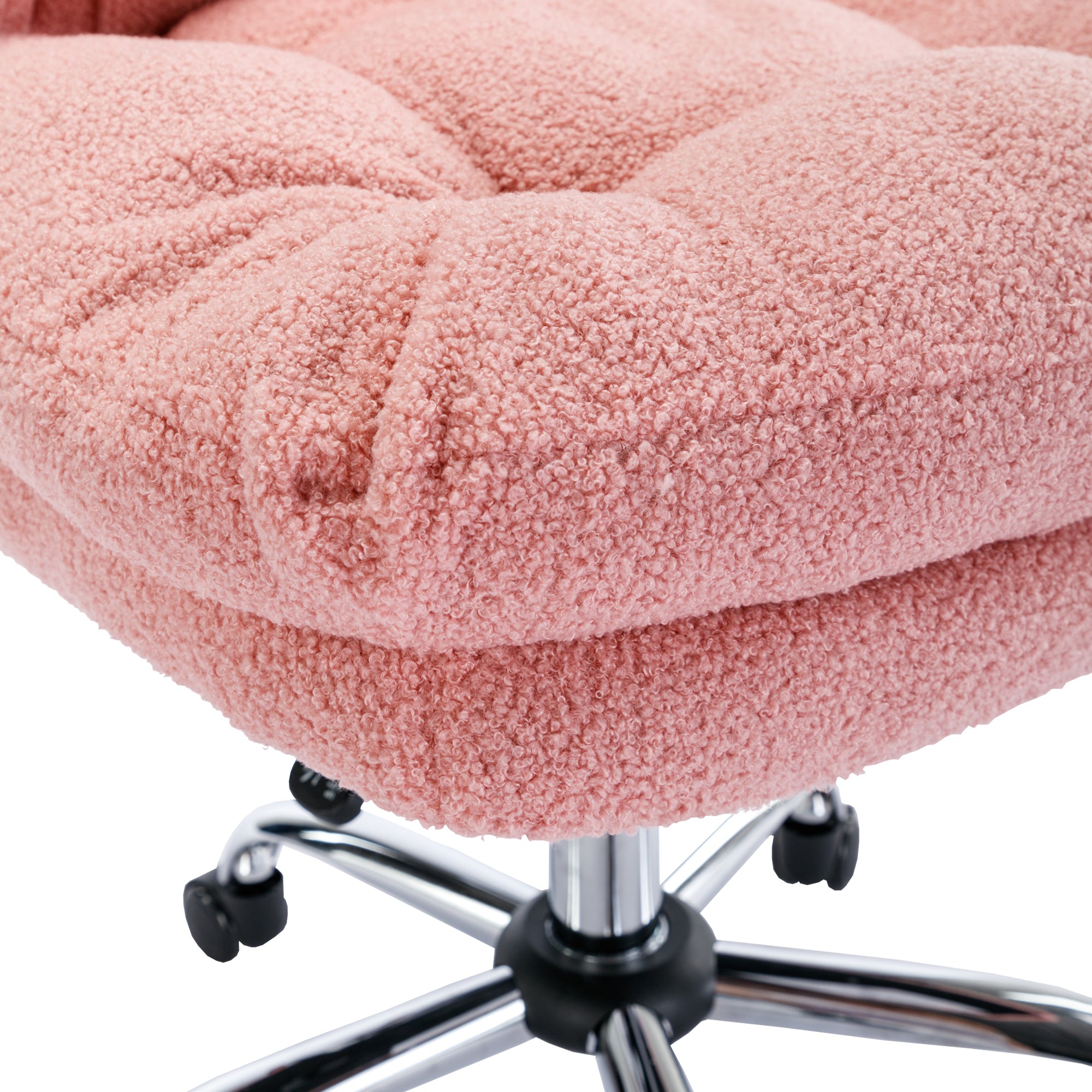 Teddy Velvet Pink Home Office Chair Bling Desk Adjustable Height Rolling Wheels - Pink