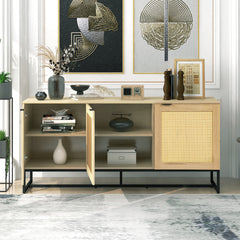 Wicker Sideboard Storage Cabinet 63 inch, with 3 doors - Natural color