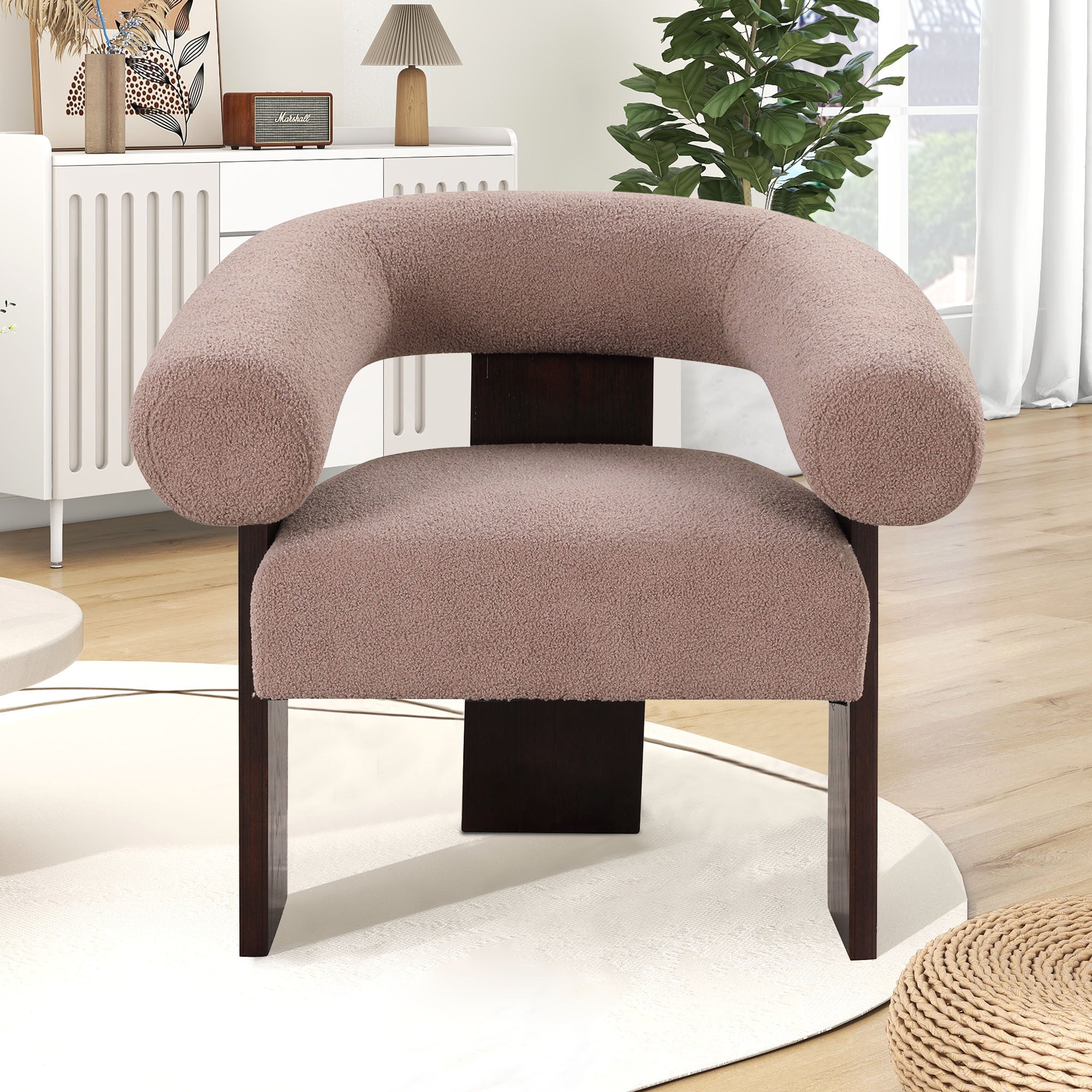The Curved Wishbone Frame Accent Chair Teddy Velvet - Light Brown