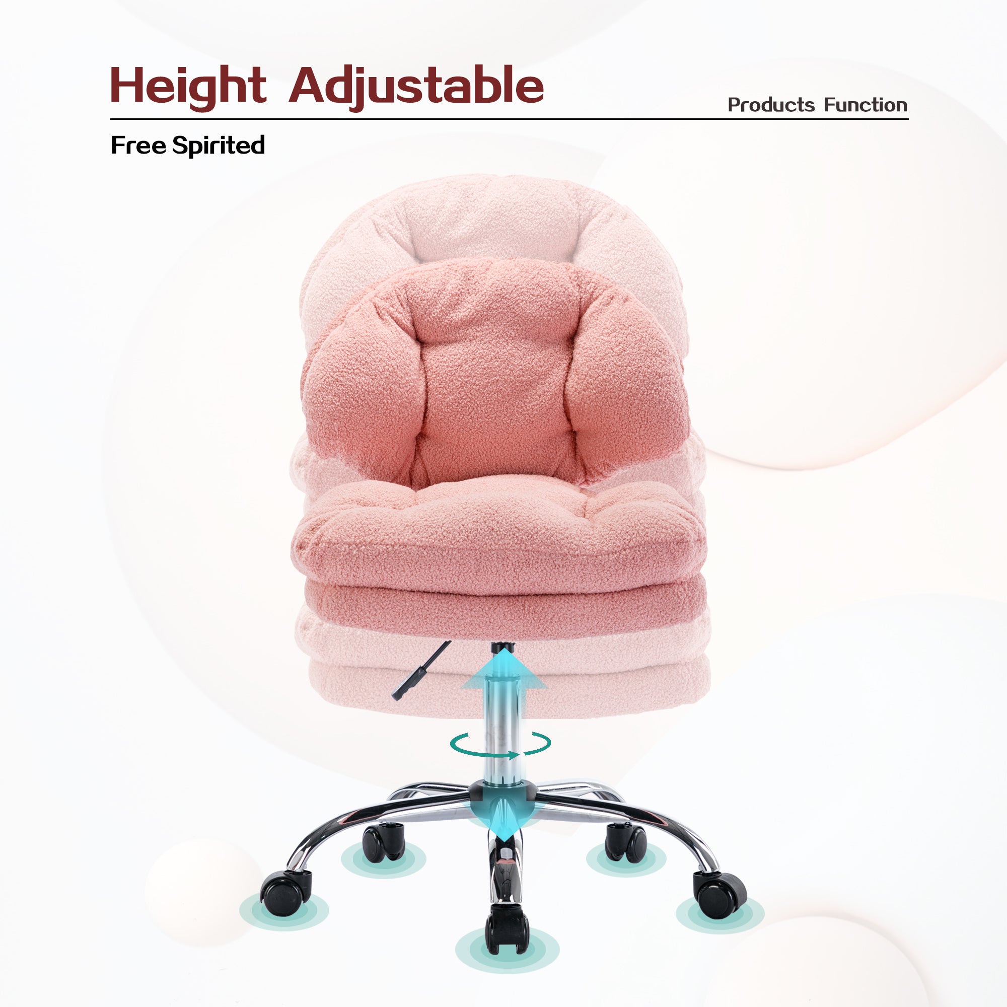 Teddy Velvet Pink Home Office Chair Bling Desk Adjustable Height Rolling Wheels - Pink