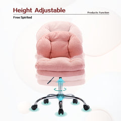 Teddy Velvet Pink Home Office Chair Bling Desk Adjustable Height Rolling Wheels - Pink
