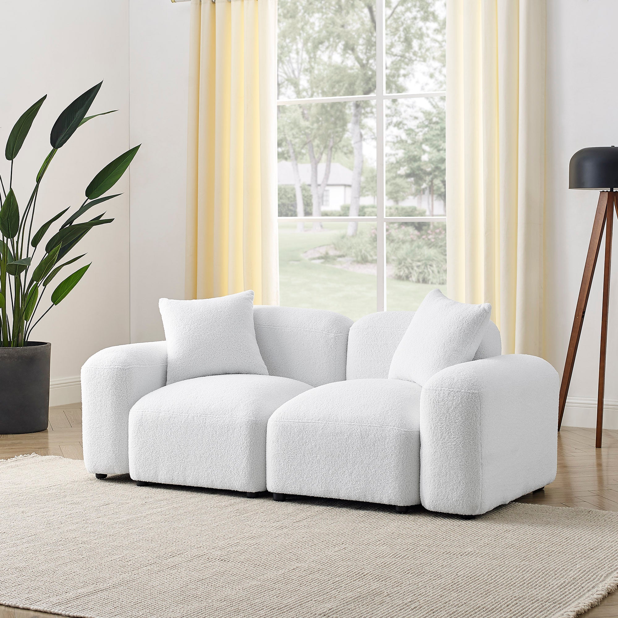 Teddy Fabric L-Shape Modular Sectional Sofa, DIY Combination - White