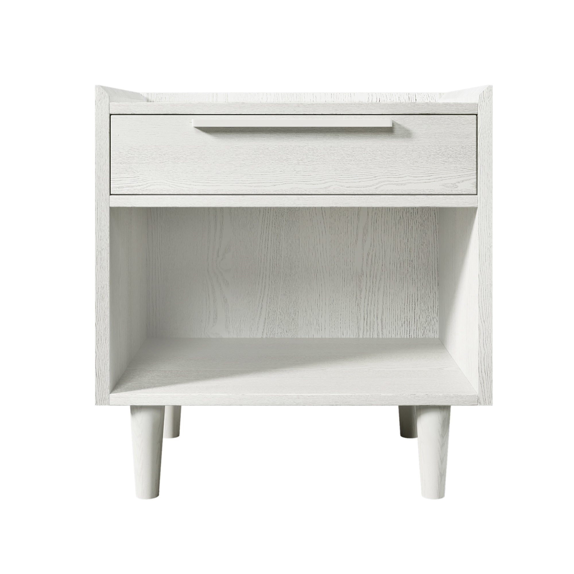 Modern Style Wood Grain One-Drawer Nightstand Side Table with Solid Wood Legs - White