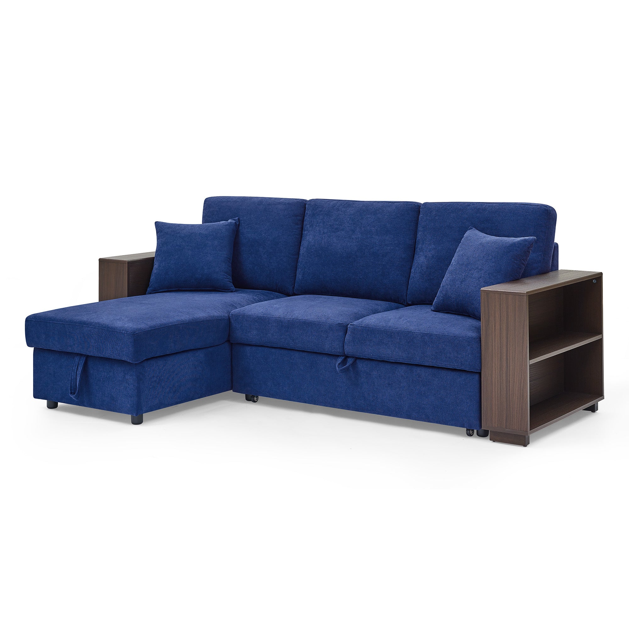 MAICOSY 88" Sleeper Sofa and Reversible Chaise Storage & Two Pillows, Navy Blue