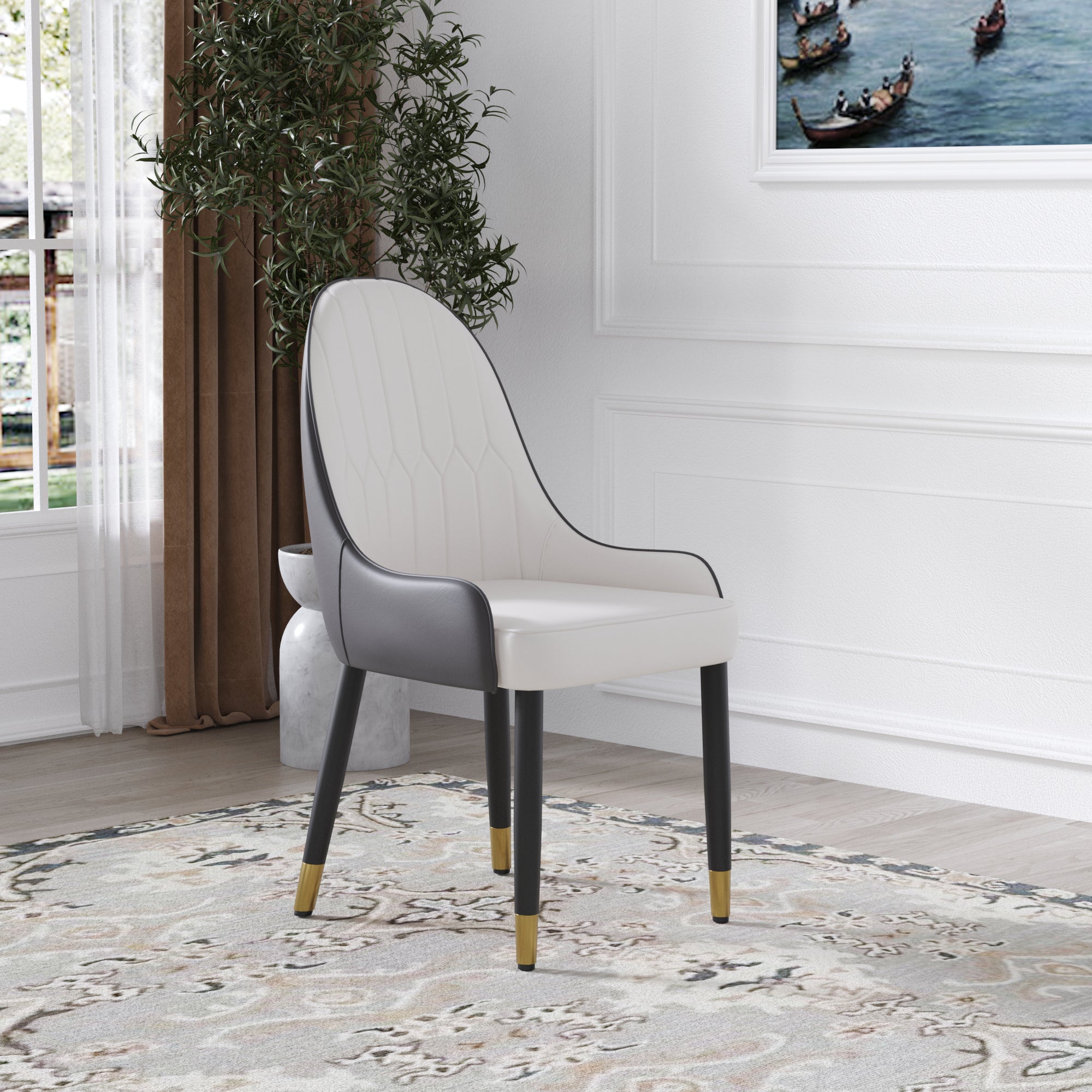 Modern Solid Wood Metal Legs Dining Chairs (Set of 2) - White and Black