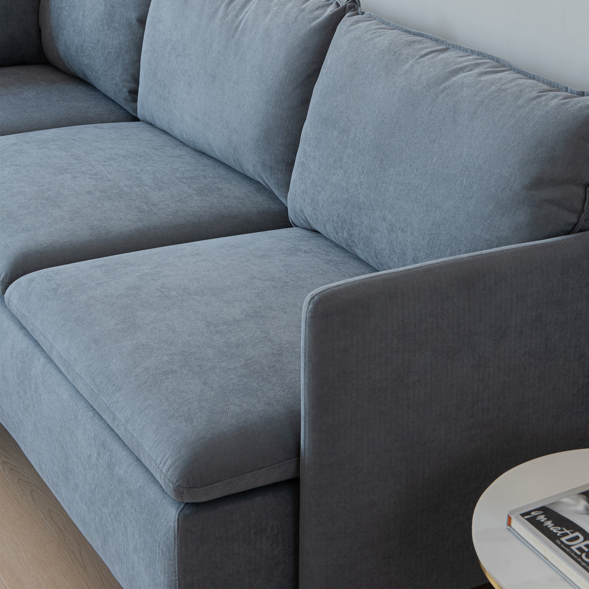 Modular L-shaped Corner sofa, Left Hand Facing Sectional Couch - Grey Cotton Linen