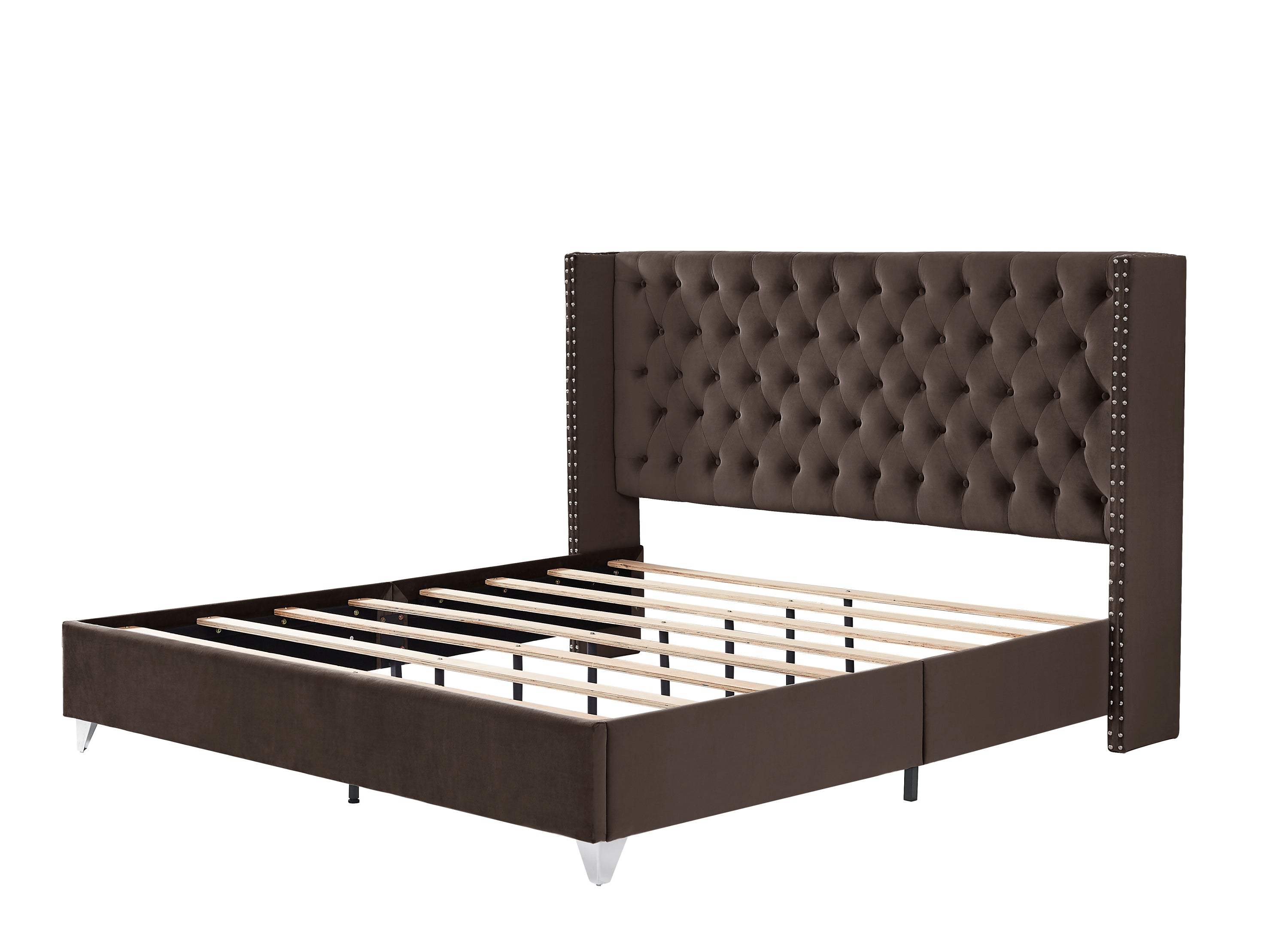 King Bed Button Designed Headboard - Brown