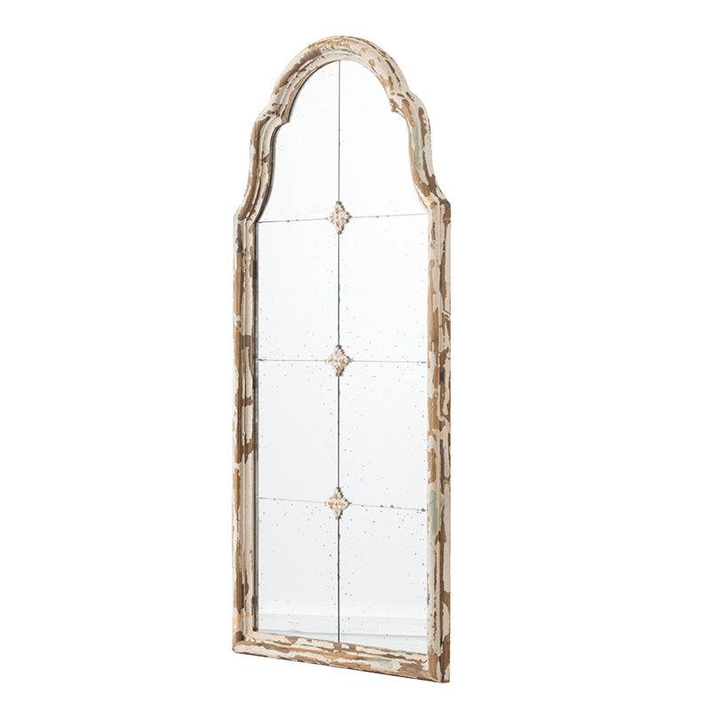 Large Cream & Gold Framed Wall Mirror, Wood Arched, 22" x 48"