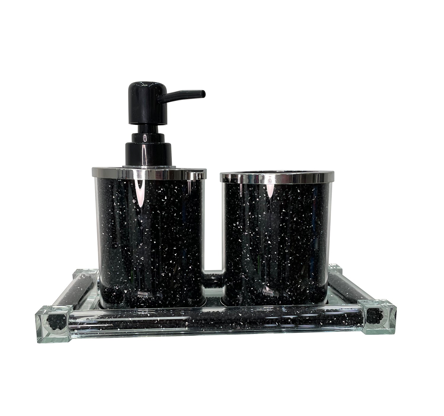 Ambrose Exquisite 3 Piece Soap Dispenser and Toothbrush Holder with Tray - Black