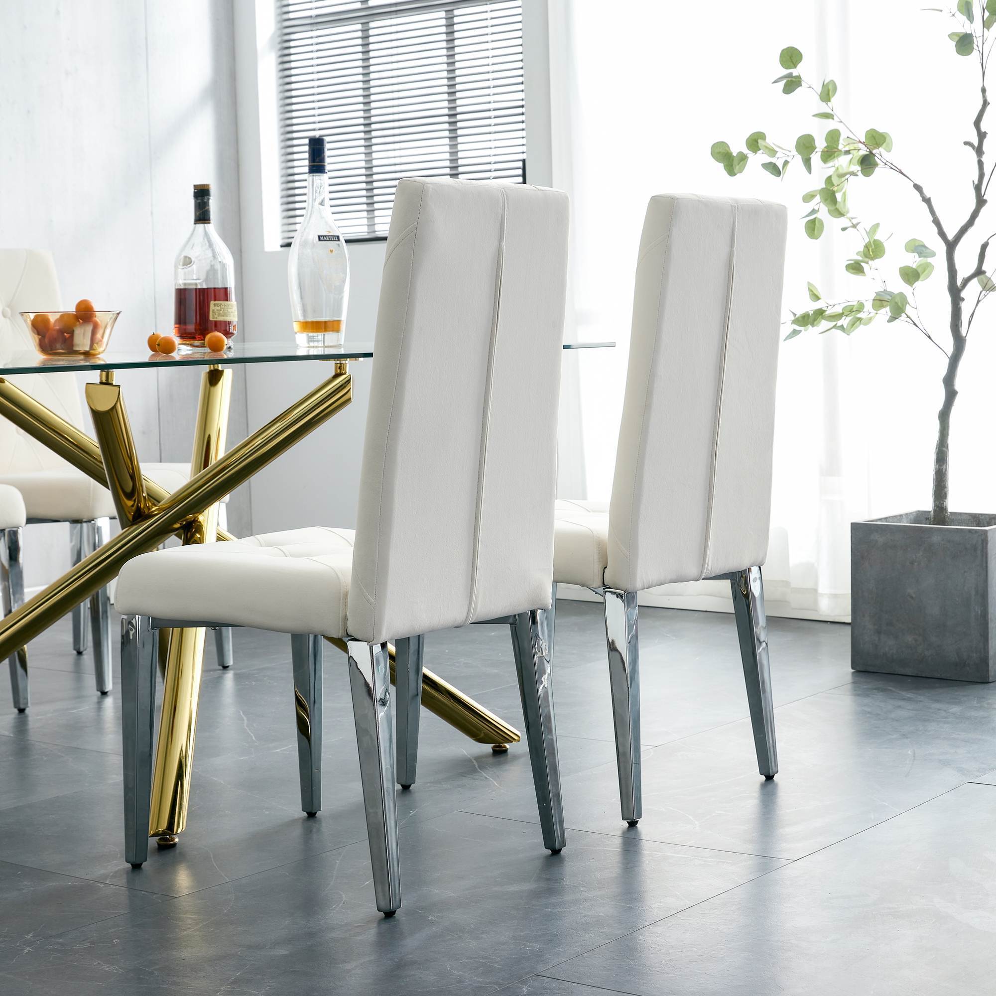 Modern Style Kitchen Upholstered High backrest Dining Chairs (Set of 2) - Beige