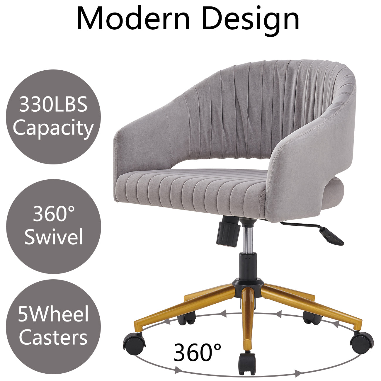 Modern Swivel High Quality Velvet Office Desk Chair - Grey