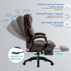 High Back Big & Tall 400lb Office Chair with Footrest Bonded Leather Ergonomic Executive Chair - Brown