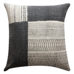 Square Handwoven Accent Throw Pillow, Cotton Dhurrie, Classic Kilim Pattern - Gray & Off White