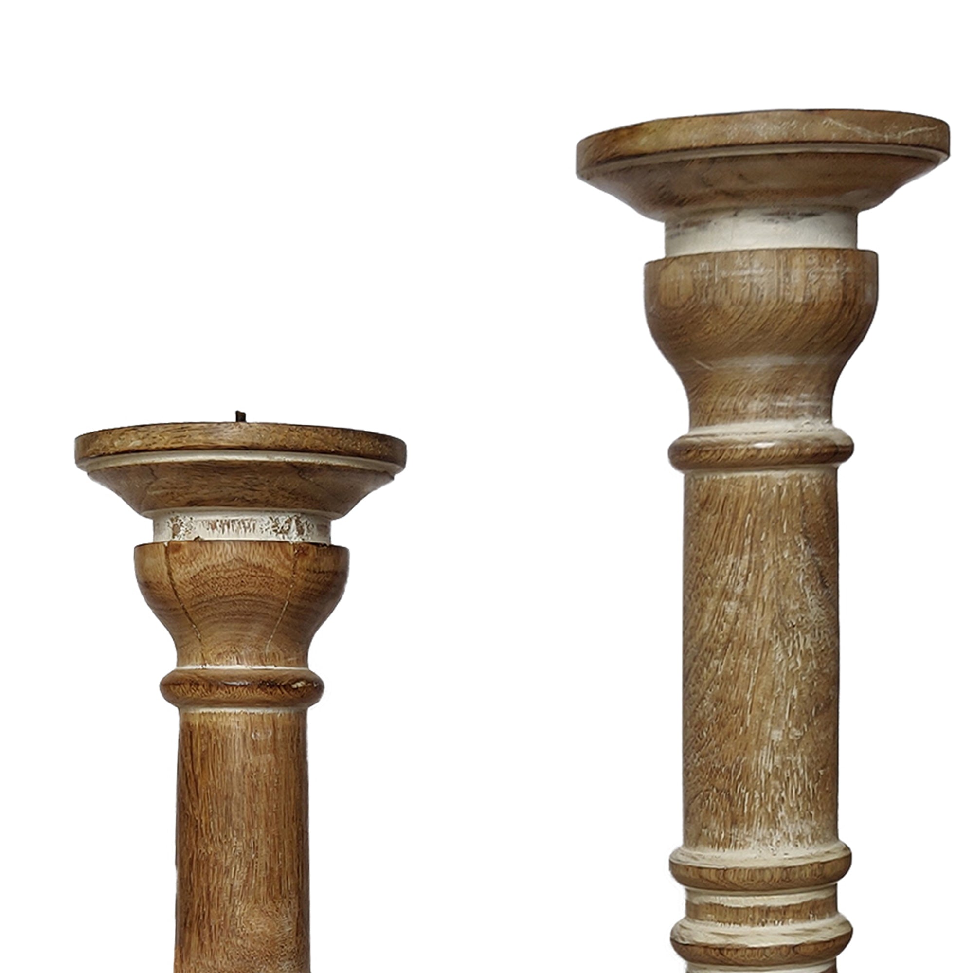 Handcrafted Distressed Wooden Candle Holder with Pedestal Body (Set of 3) - Brown