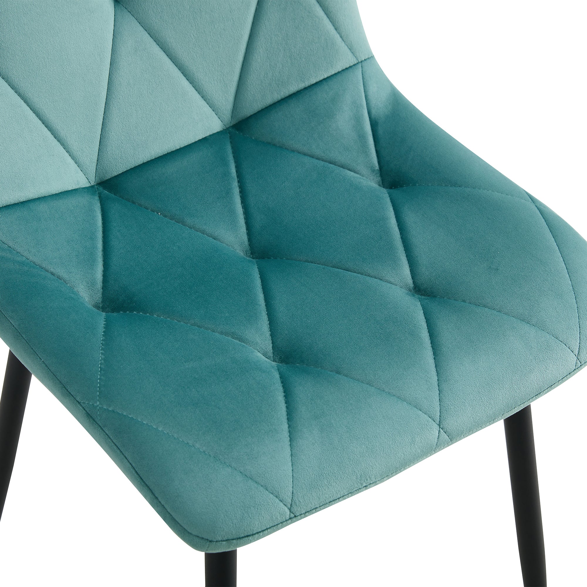 Modern Velvet Dining Chairs with Cushion Seat Back Black Coated Legs (Set of 4) - Antique Blue Green