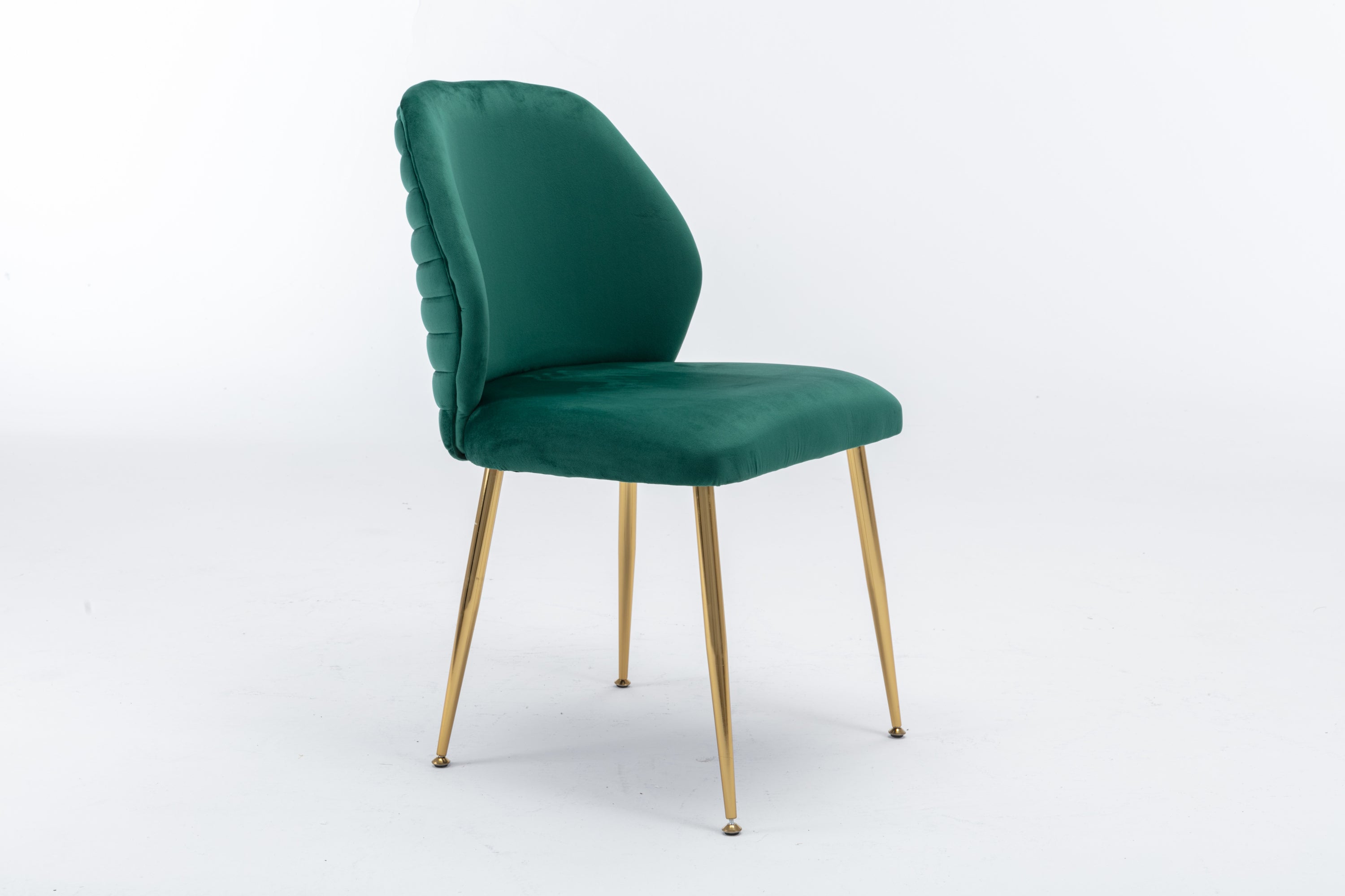 Modern Woven Velvet Upholstered Dining Chairs with Barrel Backrest and Gold Metal Legs (Set of 2) - Green