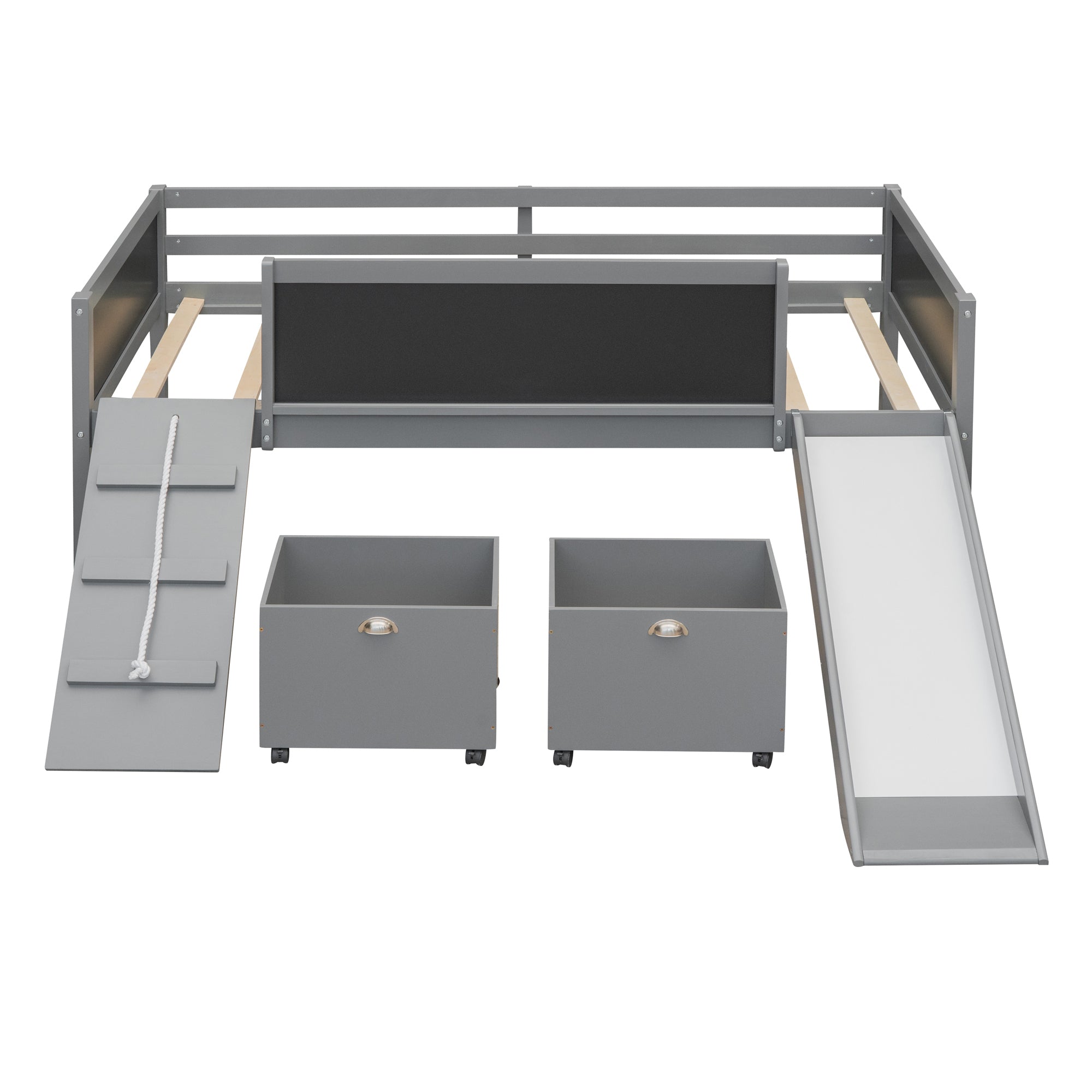 Twin size Loft Wood Bed with Two Storage Boxes - Gray