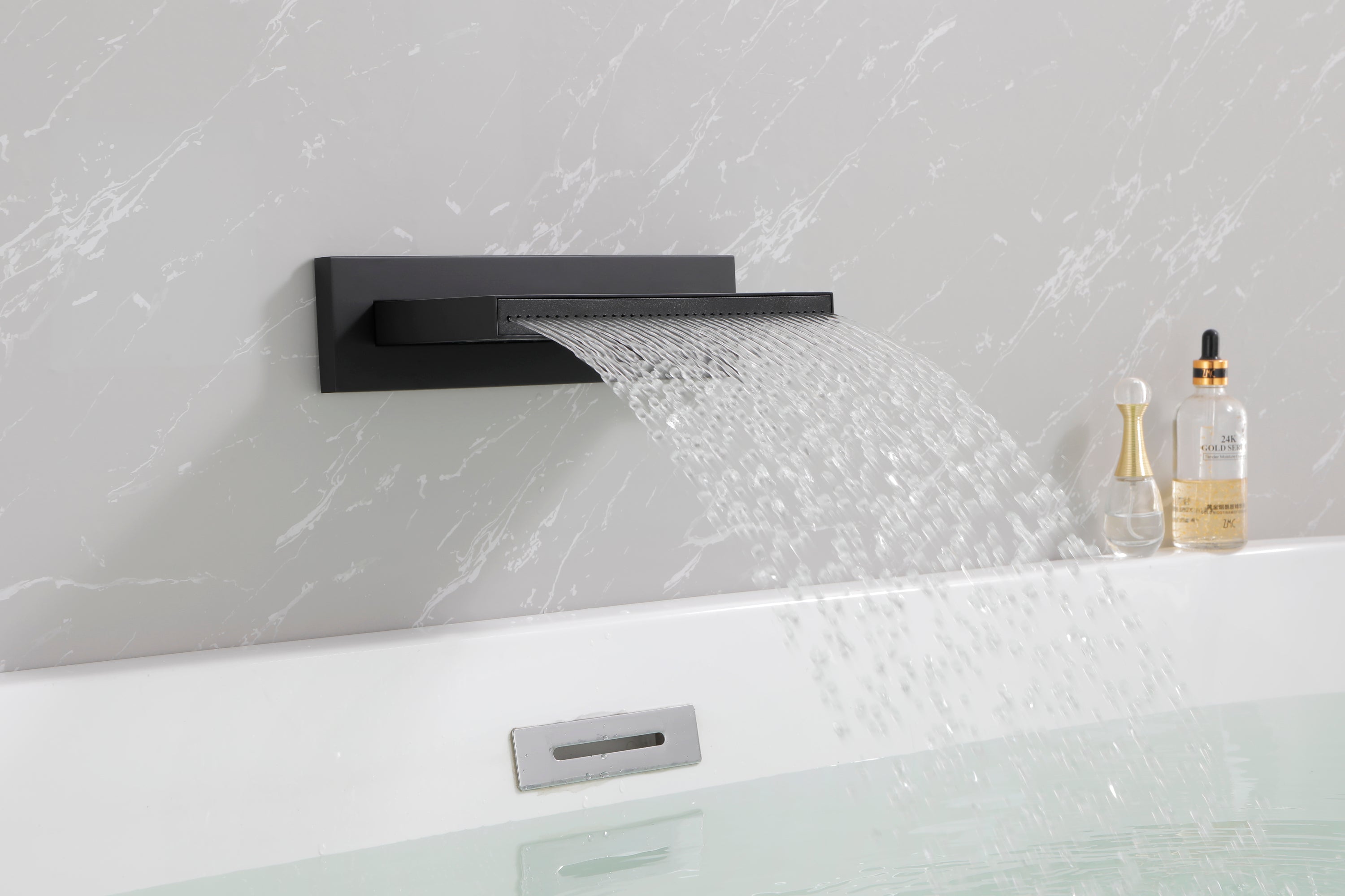 Shower Waterfall Tub Faucet Wall Mount Tub Filler Spout For Bathroom sink High Flow Cascade Waterfall - Matte Black
