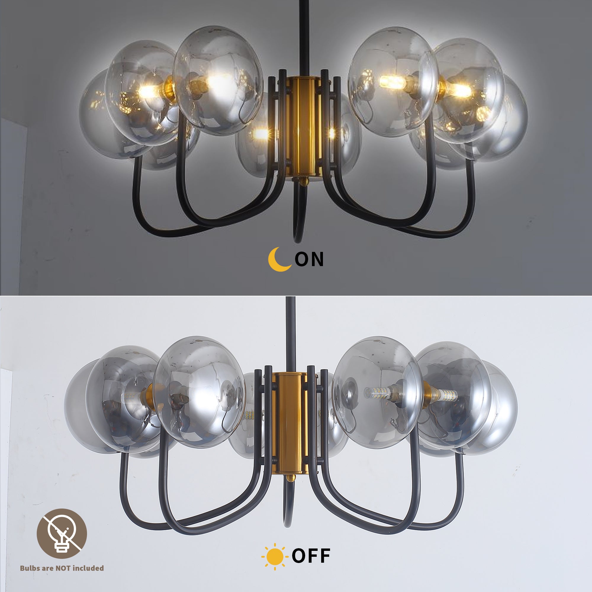 Modern American chandelier-black gold iron glass lampshade -10 bulbs -G9 lamp holder