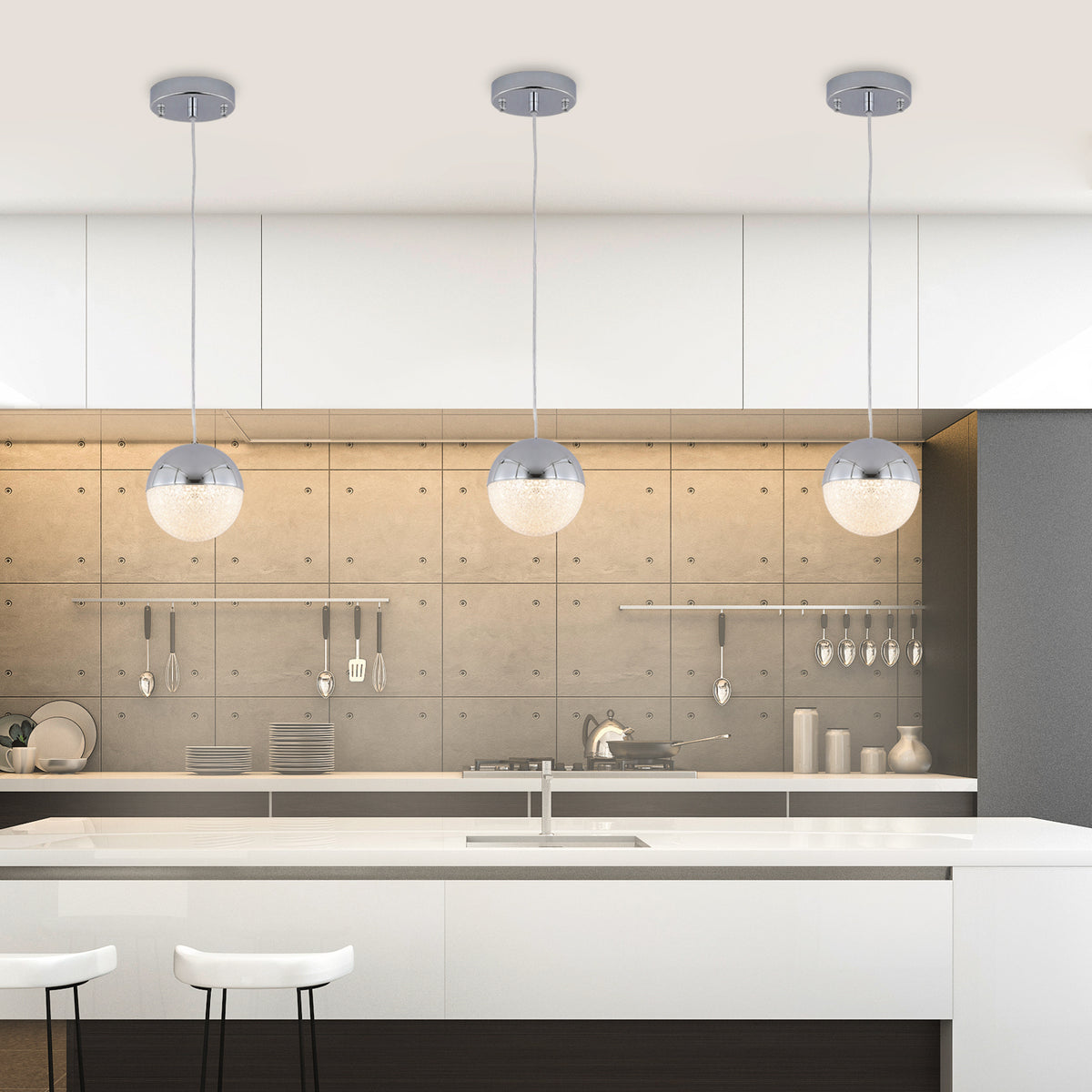 Pendant Light with Dimmable LED (Set of 3) - Chrome