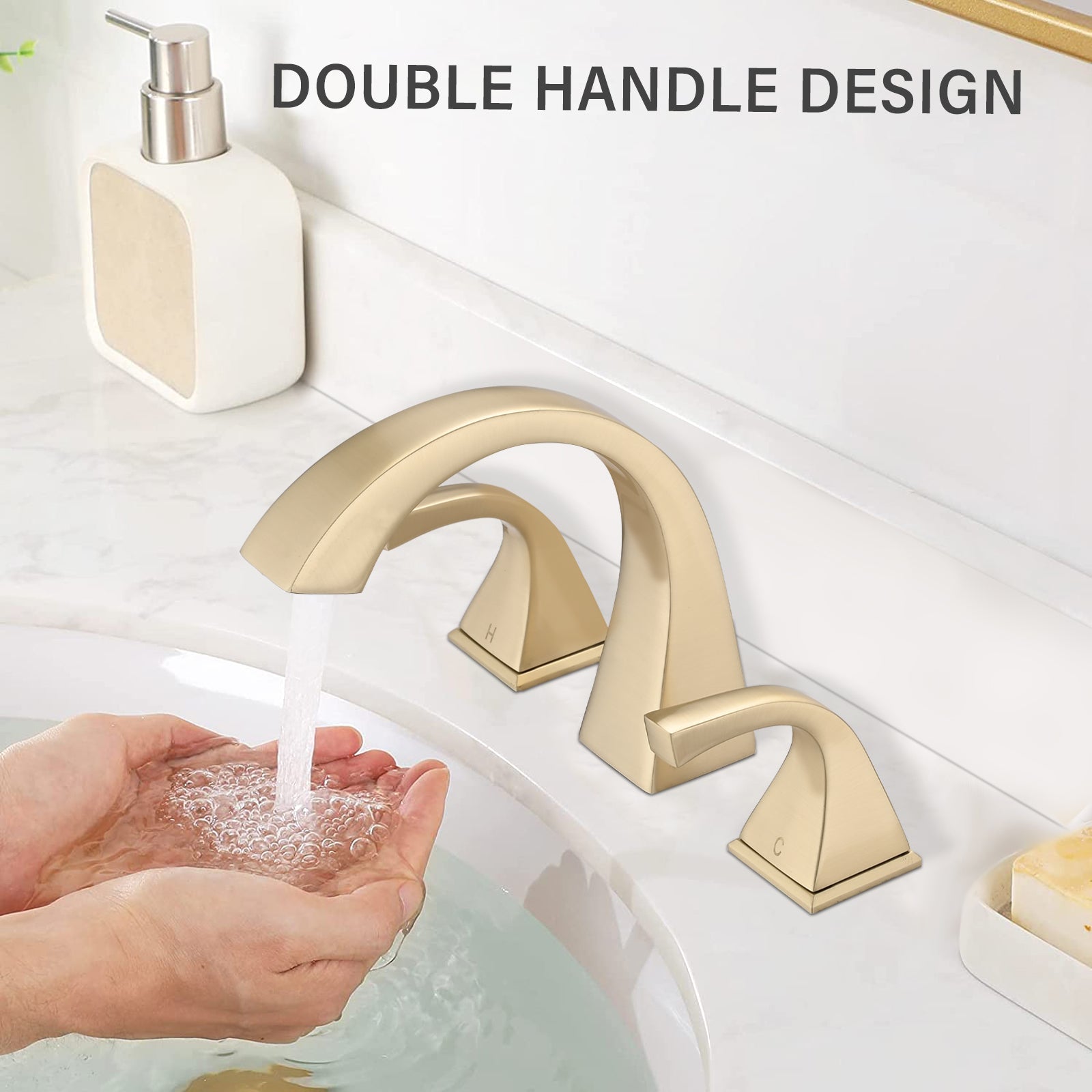 2-Handle Bathroom Sink Faucet with Drain - Brushed Gold