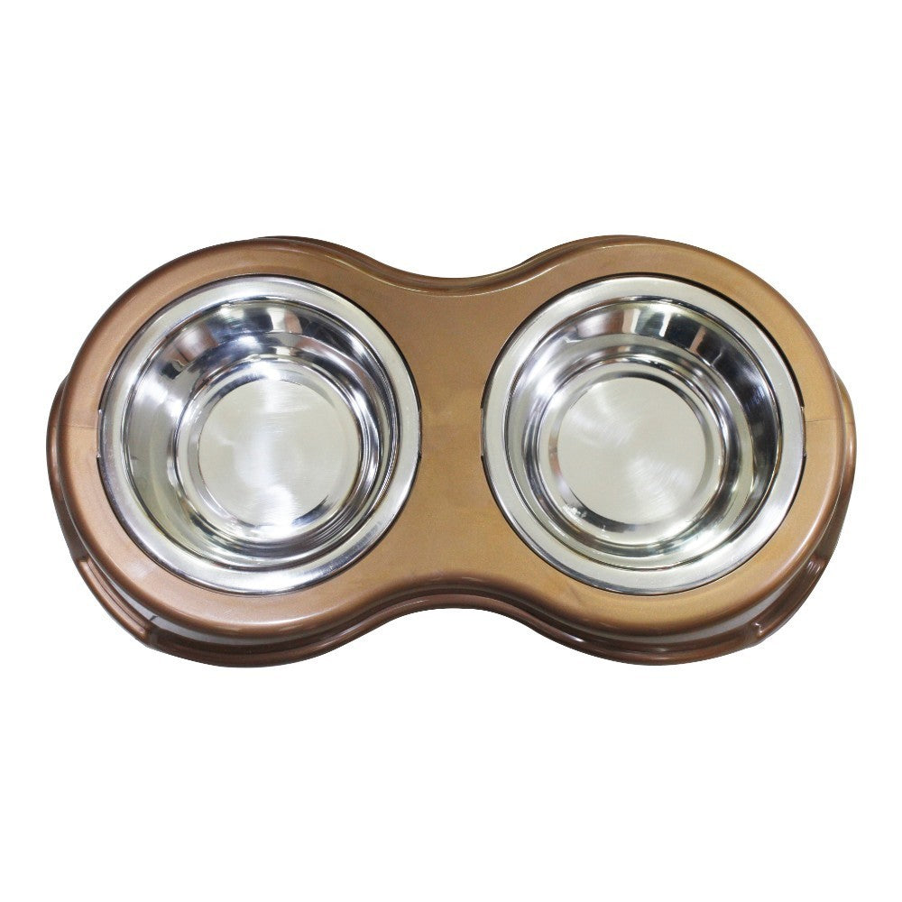 Double Diner Pet Bowl in Stainless Steel, Large - Gold and Silver