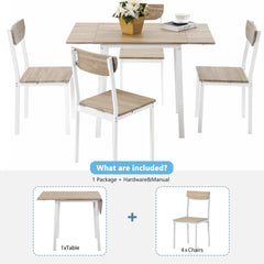 5-piece Modern Metal Dining Set with 1 Leaf Dining Table and 4 chairs - Oak Finish