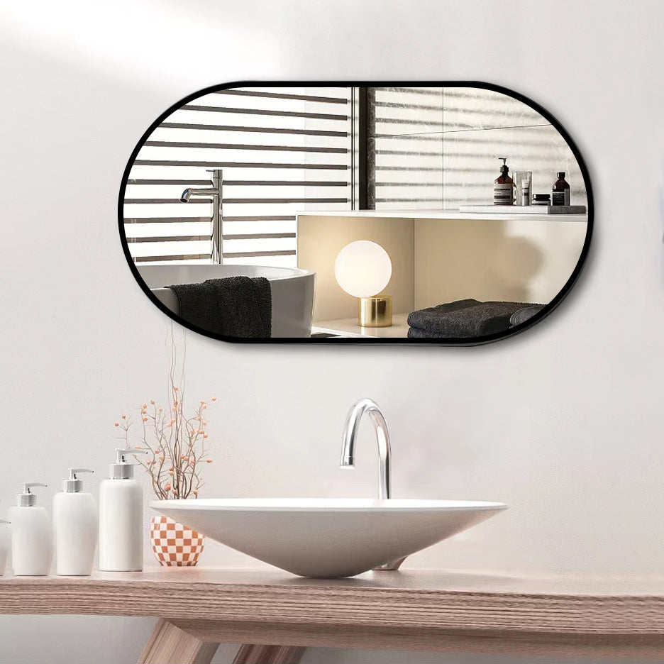 MAICOSY Oval Wall Mounted Mirror Black Metal Vanity Mirrors Hanging 36"x18"