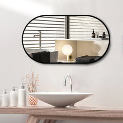 MAICOSY Oval Wall Mounted Mirror Black Metal Vanity Mirrors Hanging 36"x18"