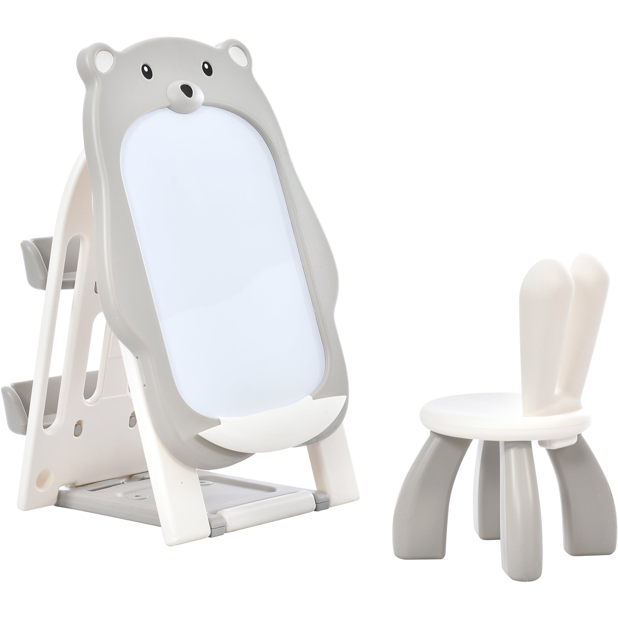 Folding Kids Art Easel with Stool and Adjustable Whiteboard with Book Shelf and Toddler Chair for Girls and Boys